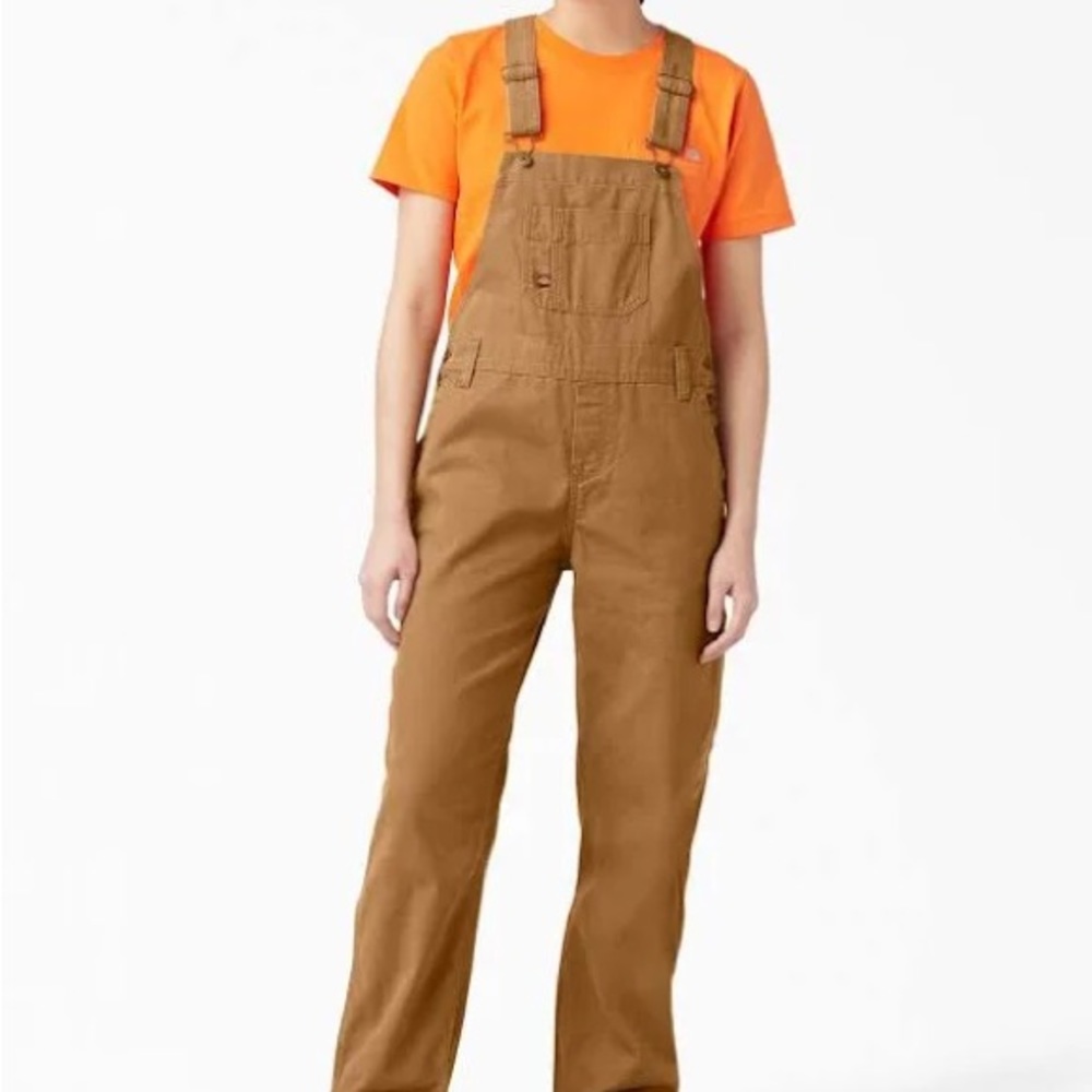 Dickie’s Women’s Duck Double Front Bib Overalls - Rinsed Brown Duck